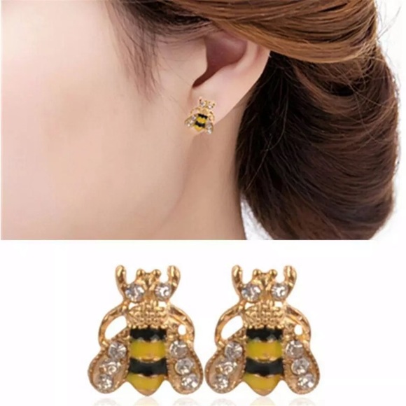 Gold Filled Cubic Zirconia Bee Earrings - Picture 3 of 3